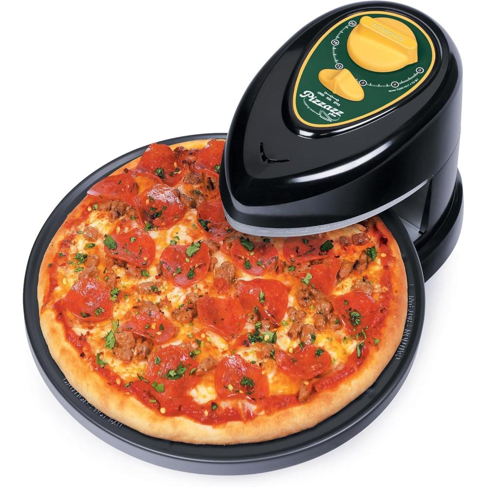 imagePresto 03434 Pizzaz Plus Rotating Oven  12Inch Countertop Pizza Oven Nonstick Tray Top and Bottom Heating Elements Easy to Clean GreenGoldGreenGold