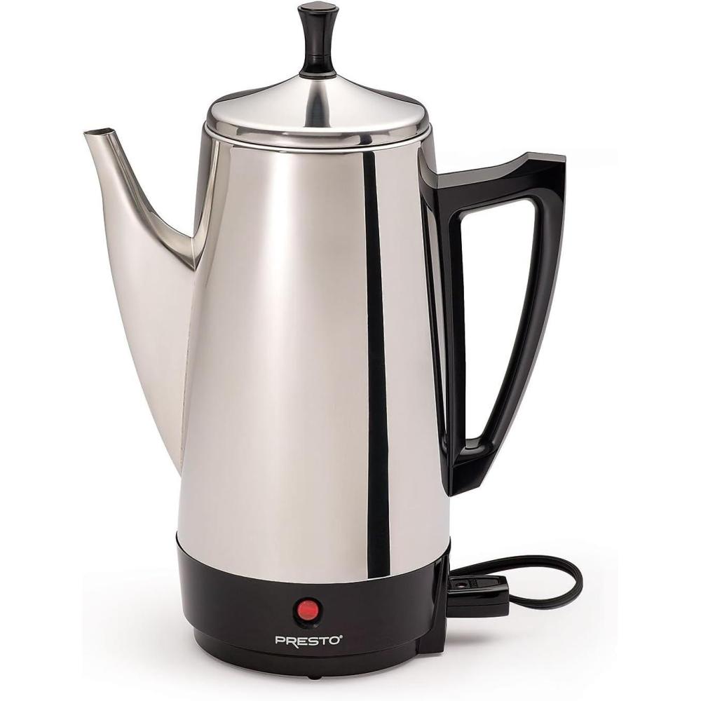 imagePresto 02811 Stainless Steel Electric Coffee Percolator  12Cups EasyPour Spout StayCool Handle Make 212 CupsSilver