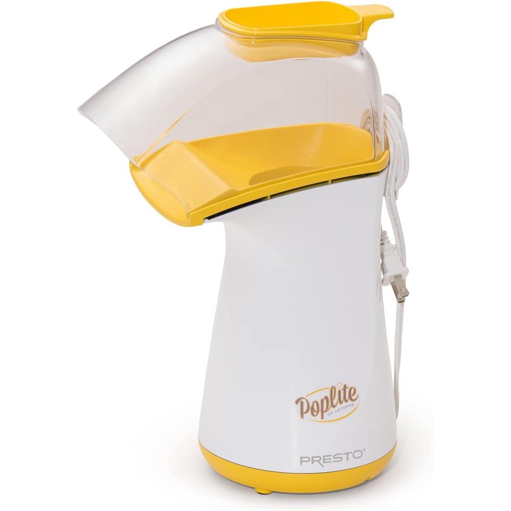 imagePresto 04820 Poplite Hot Air Popcorn Popper  BuiltIn Measuring Cup  Melts Butter Easy to Clean BuiltIn Cord Wrap 18 Cups YellowYellow