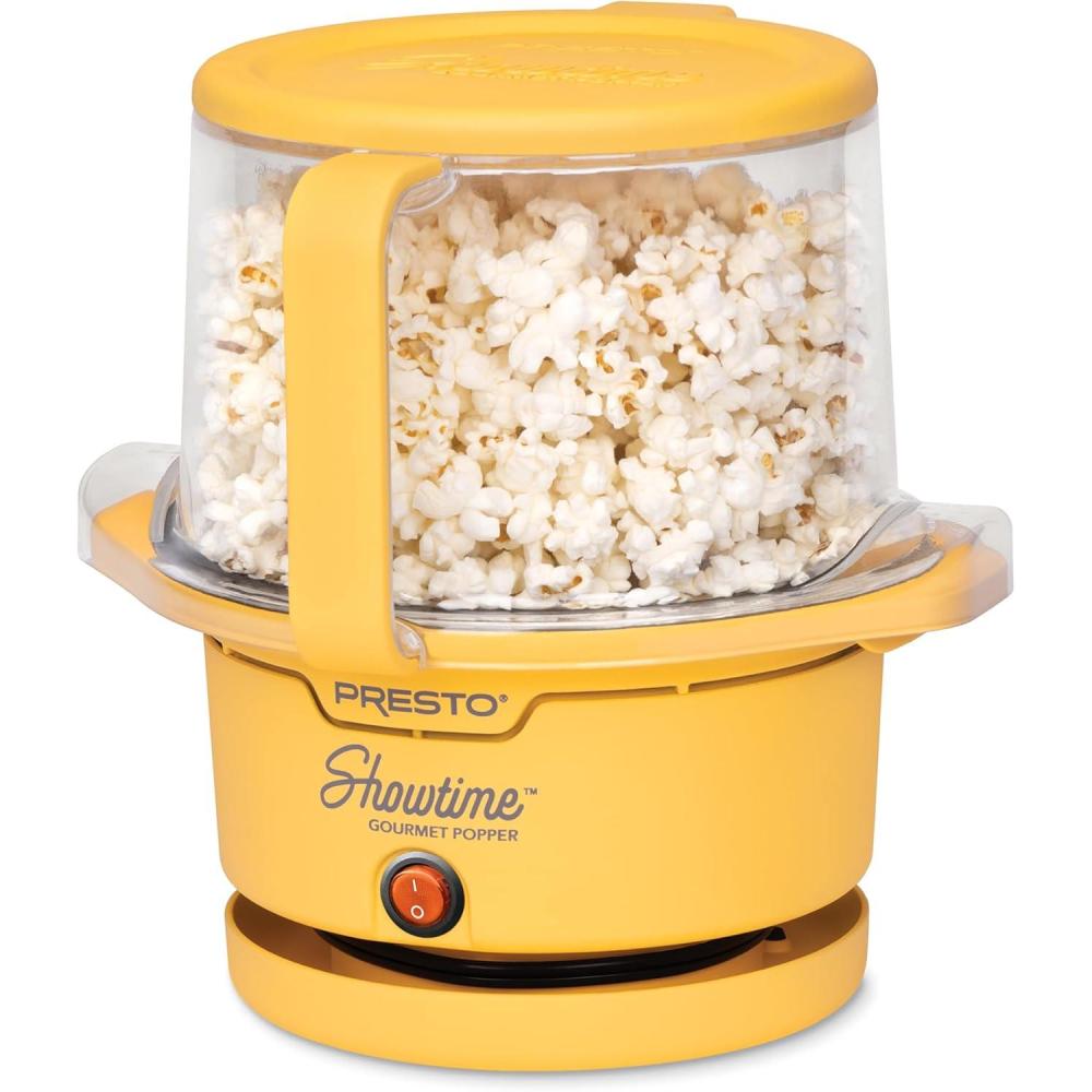 imagePresto 05206 Showtime Gourmet Oil Popcorn Popper  9Cups BuiltIn Serving Bowl Compact Design Ceramic Nonstick PFAS Free Yellow