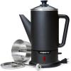 Presto 02811 Stainless Steel Electric Coffee Percolator – 12-Cups, Easy-Pour Spout, Stay-Cool Handle, Make 2-12 Cups(Black Cordless)